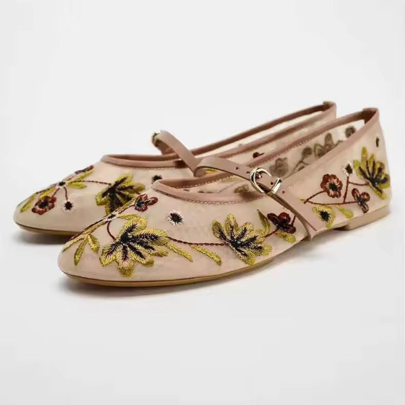 Vintage Floral Embroidered Mary Janes