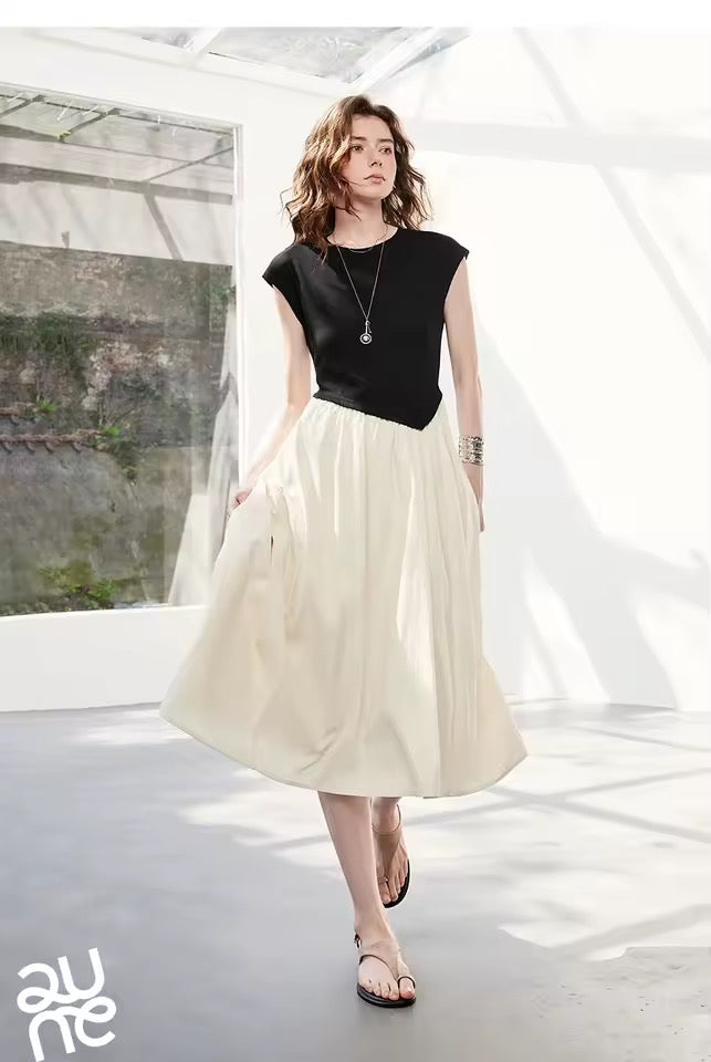 Asymmetric Contrast Midi Dress