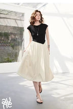 Asymmetric Contrast Midi Dress
