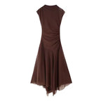 Side-Ruched Mesh Midi Dress