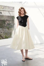 Asymmetric Contrast Midi Dress