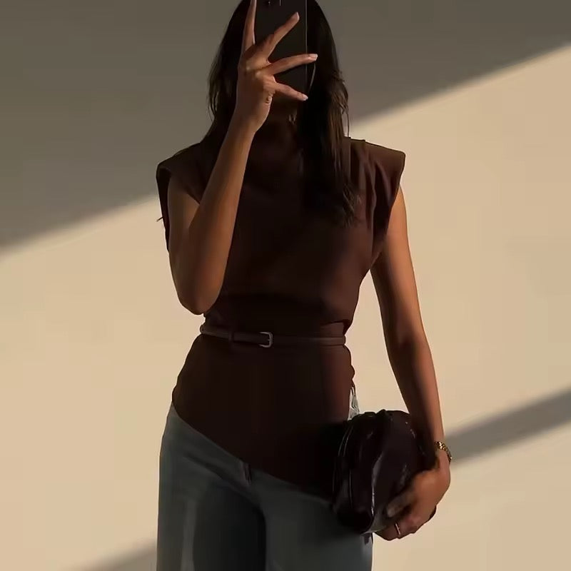 Asymmetric Pleated Sleeveless Top