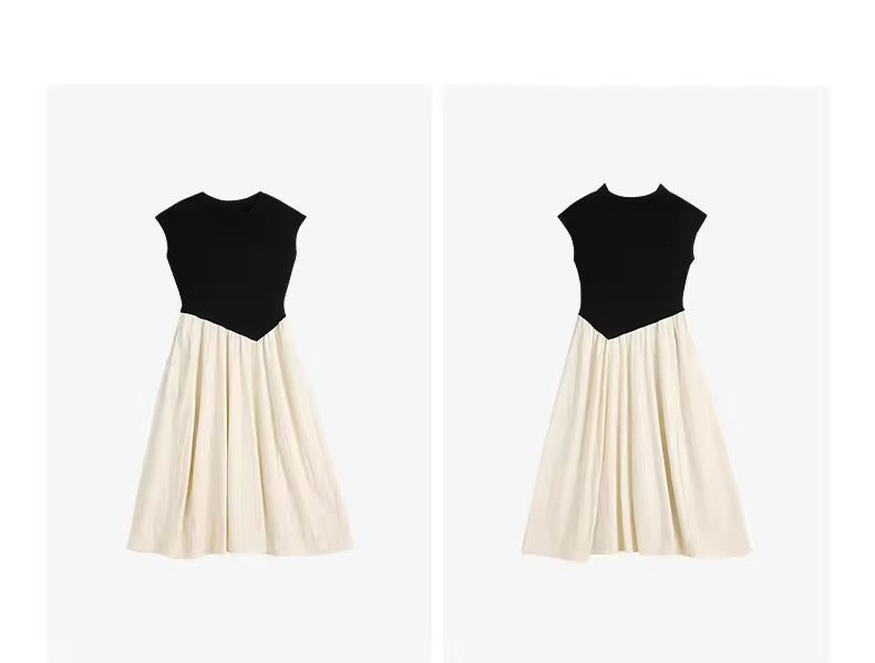 Asymmetric Contrast Midi Dress