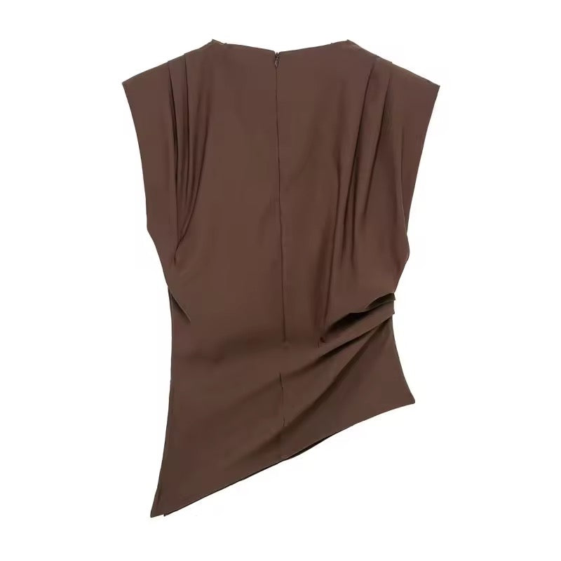 Asymmetric Pleated Sleeveless Top
