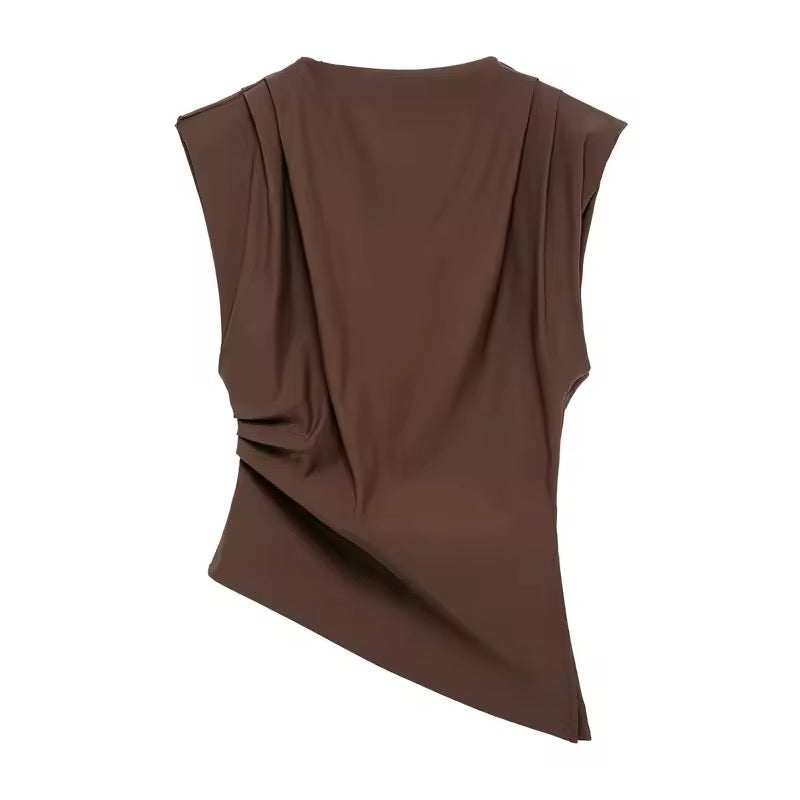 Asymmetric Pleated Sleeveless Top
