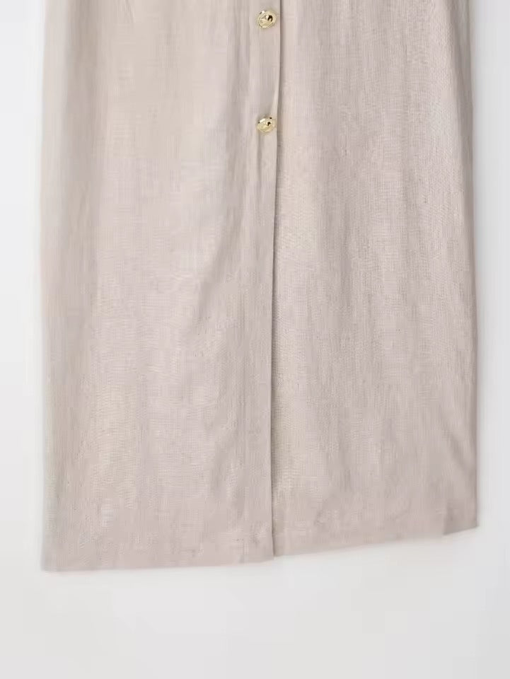 Linen Midi Dress with Belt