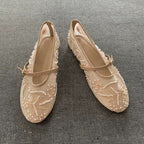 Embroidered Pearl Mary Janes