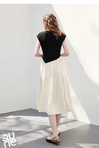 Asymmetric Contrast Midi Dress