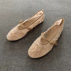 Embroidered Pearl Mary Janes