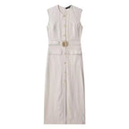 Linen Midi Dress with Belt