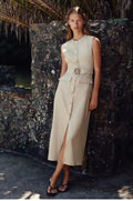 Linen Midi Dress with Belt