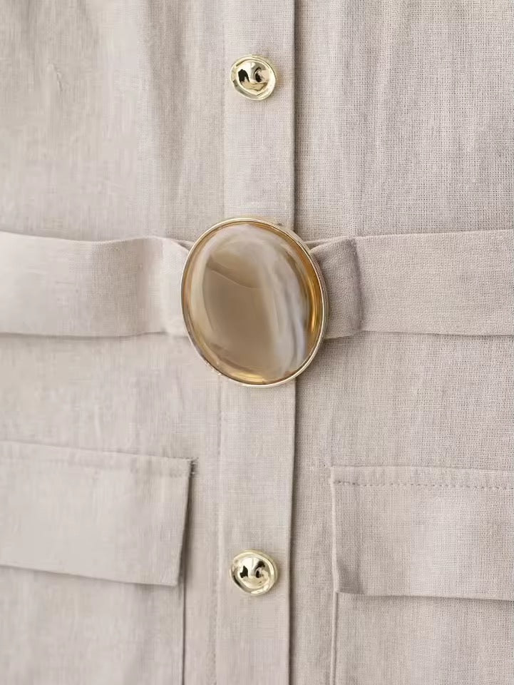 Linen Midi Dress with Belt