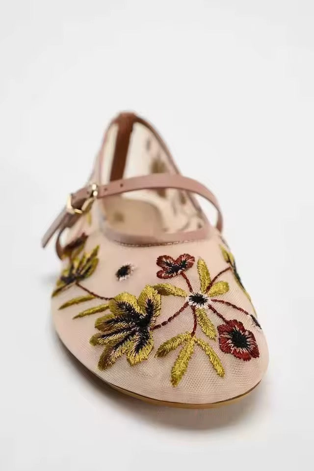 Vintage Floral Embroidered Mary Janes