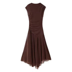 Side-Ruched Mesh Midi Dress