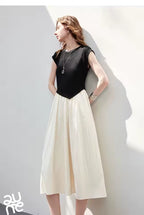 Asymmetric Contrast Midi Dress