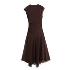 Side-Ruched Mesh Midi Dress