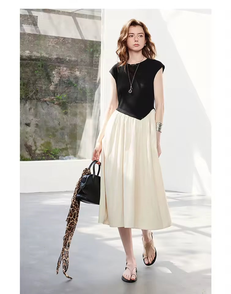 Asymmetric Contrast Midi Dress