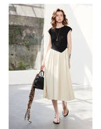Asymmetric Contrast Midi Dress