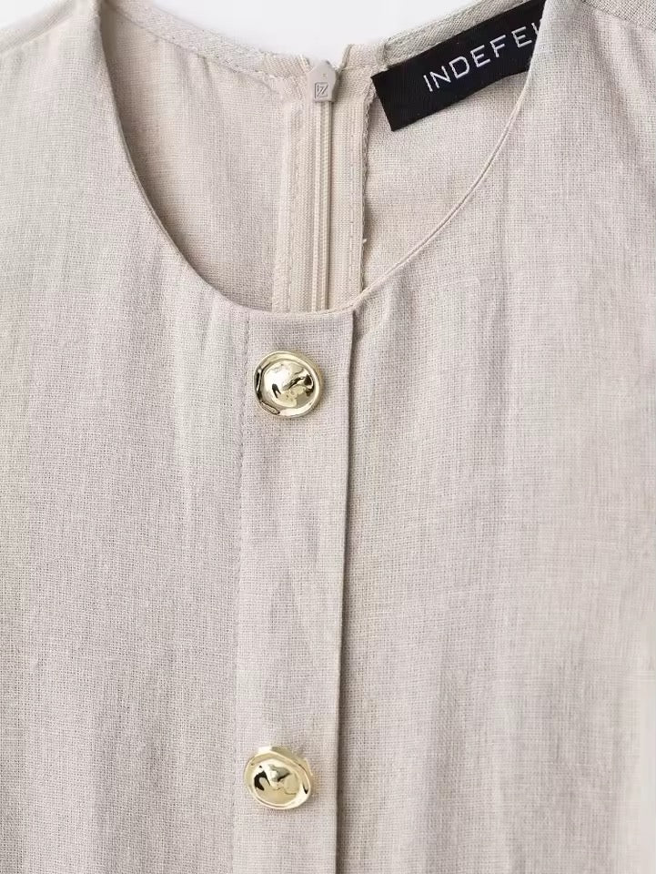 Linen Midi Dress with Belt